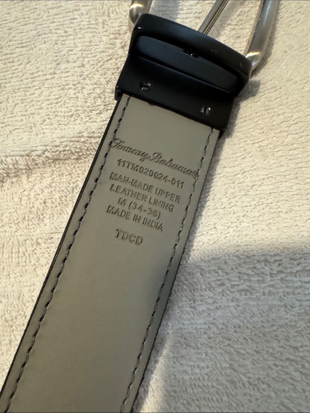 Tommy Bahama Black Leather Belt with Gray Interior